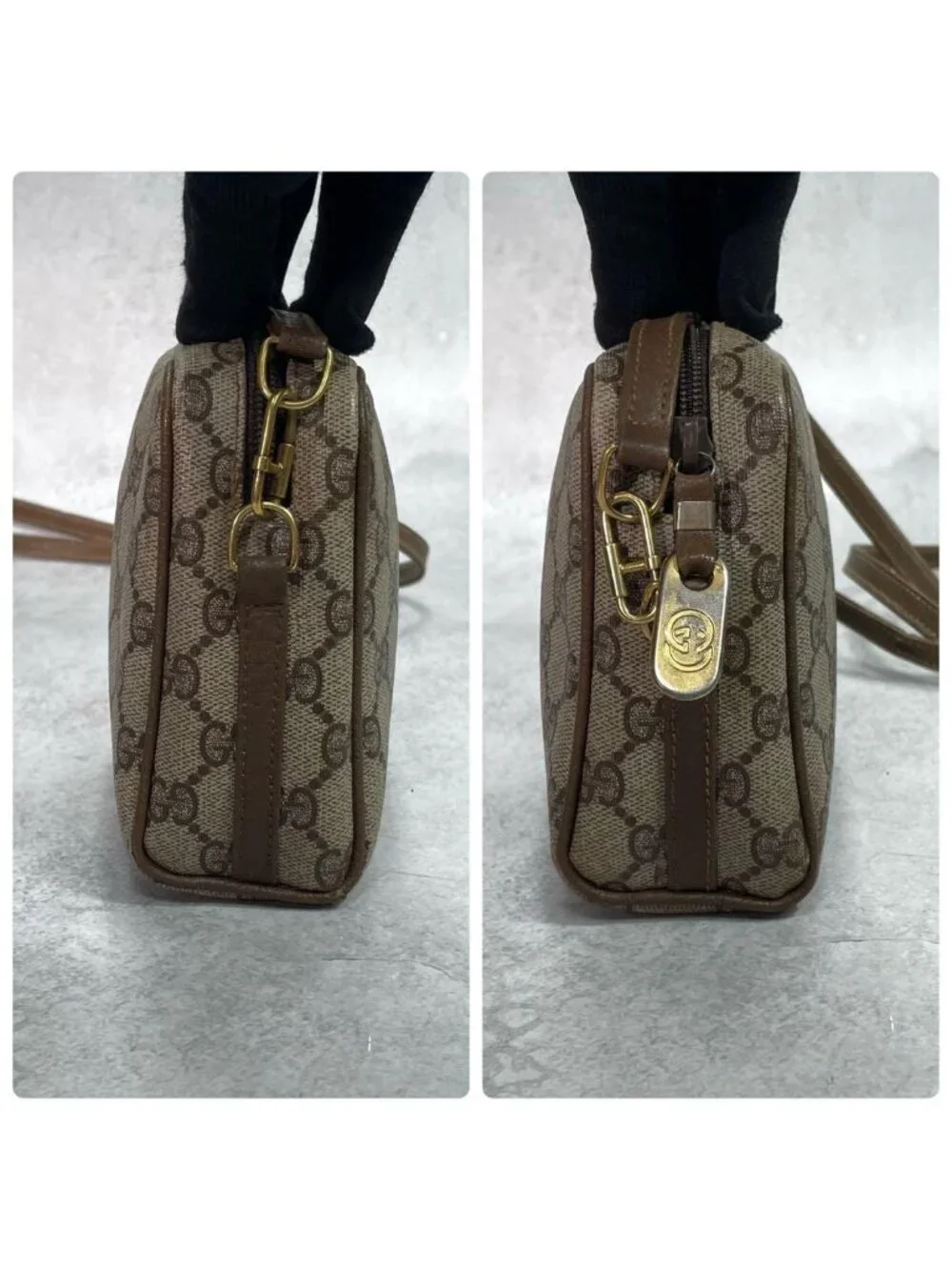 Gucci GG Shoulder Bag Brown Beige Leather Logo